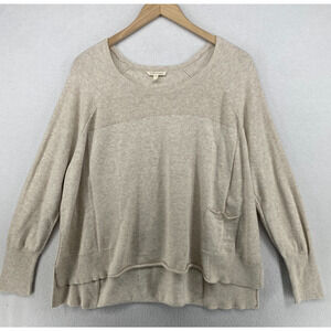 EILEEN FISHER Sweater M Organic Cotton Oversized Tunic Scoop Neck Hi Low Gray